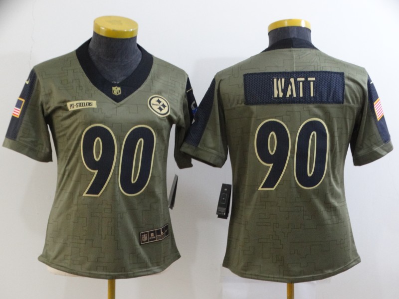 2021 Women Pittsburgh Steelers #90 Watt Nike Olive Salute To Service Limited NFL jersey